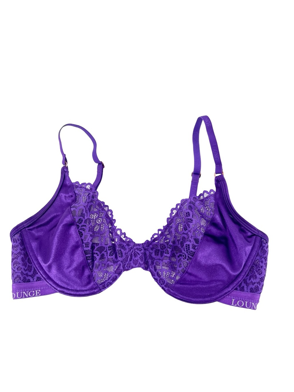 Lounge Silk Balconette Bra Purple Lace 34D Luxury Lingerie NWOT